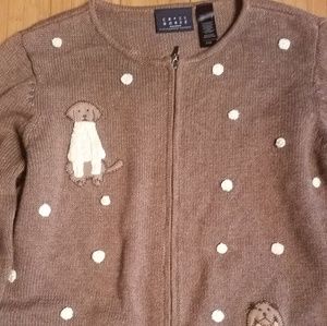 Crazy horse Liz Claiborne sweater novelty cardigan Dogs in sweaters large
